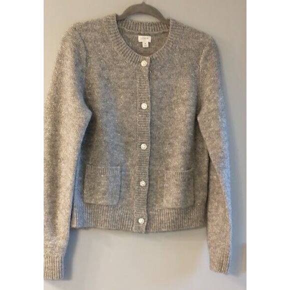 J Crew Grey Silver Sweater Cardigan Jewel Button Pockets NWT Medium MSRP $138 - Picture 2 of 11